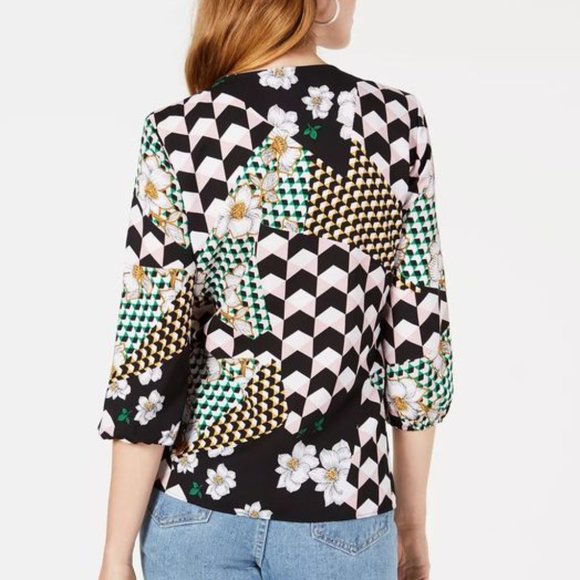 BAR III Mixed-Print Wrap Top Size S - Picture 3 of 3